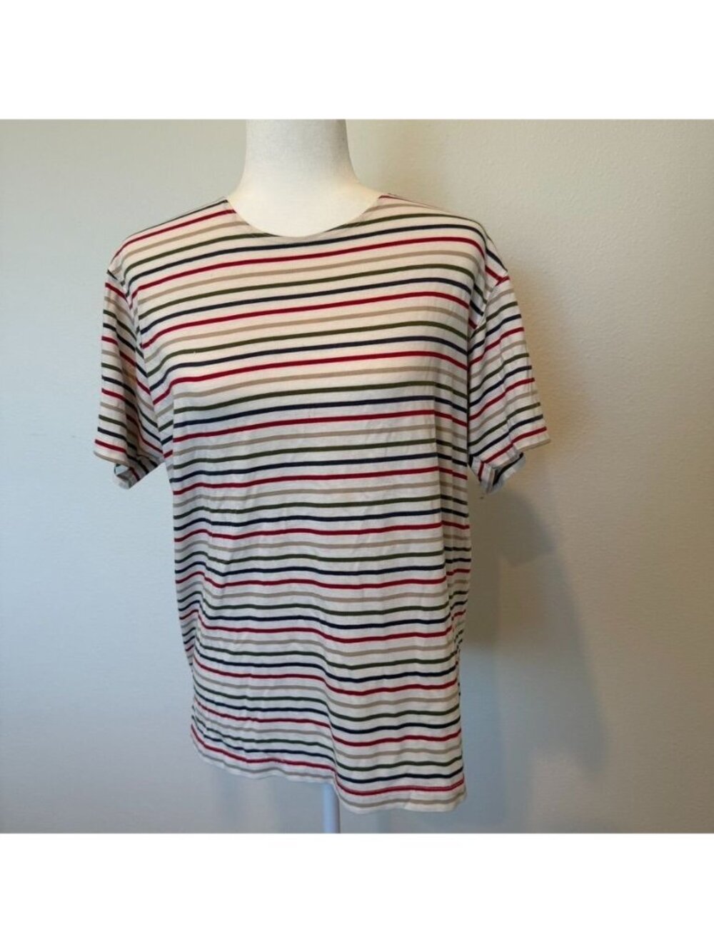 Vintage 90s Cotton Blend Striped Crewneck Short Sleeve Shirt Size Medium
